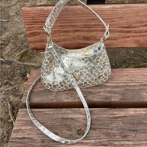 Versace 1969 Croc-Embossed Leather Shoulder Bag Made in Italy